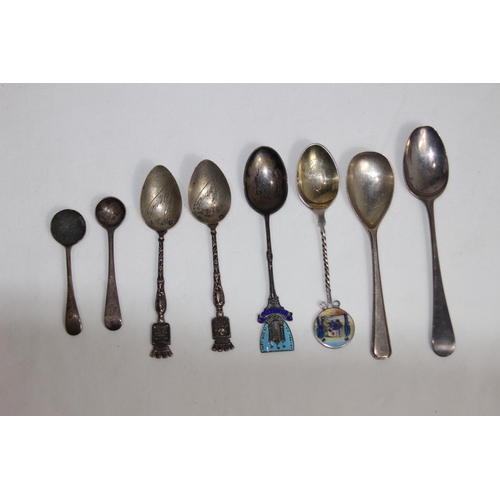 777 - SELECTION OF SILVER SPOONS OF VARIOUS DESIGNS AND DATES INCLUDING ENAMEL EXAMPLE