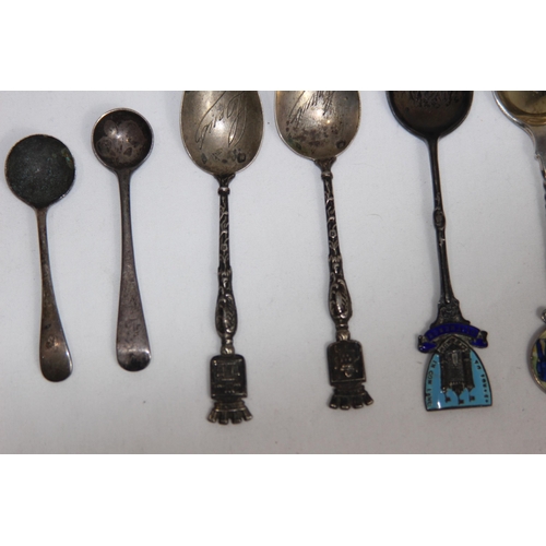 777 - SELECTION OF SILVER SPOONS OF VARIOUS DESIGNS AND DATES INCLUDING ENAMEL EXAMPLE