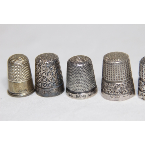 778 - SELECTION OF 8 SILVER THIMBLES INCLUDING CHARLES HORNER EXAMPLES - ALL VARIED IN DESIGN