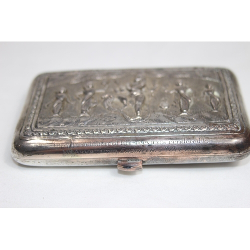 782 - INDIAN SILVER WHITE METAL CIGARETTE BOX WITH INSCRIPTION WITH LINKS TO DONGOLA, CITY IN SUDAN, PRESE... 