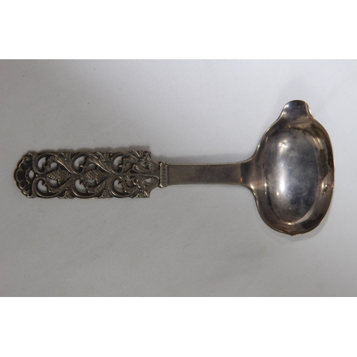 785 - ORNATE PIERCED HANDLED NORWEGIAN SILVER LIPPED SAUCE LADLE 830 GRADE