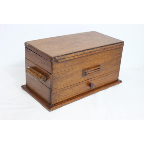 319 - VINTAGE WOODEN WORK BOX WITH DRAWER 
34 X 18.5 X 17CM