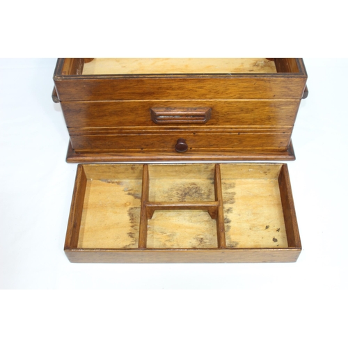 319 - VINTAGE WOODEN WORK BOX WITH DRAWER 
34 X 18.5 X 17CM