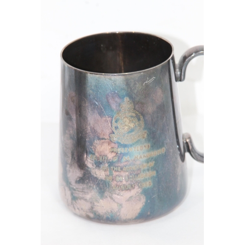 516 - THREE RAF PRESENTATION TANKARDS - 2 IN PEWTER AND ONE IN SILVER PLATED