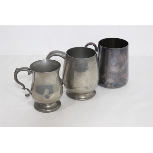 516 - THREE RAF PRESENTATION TANKARDS - 2 IN PEWTER AND ONE IN SILVER PLATED