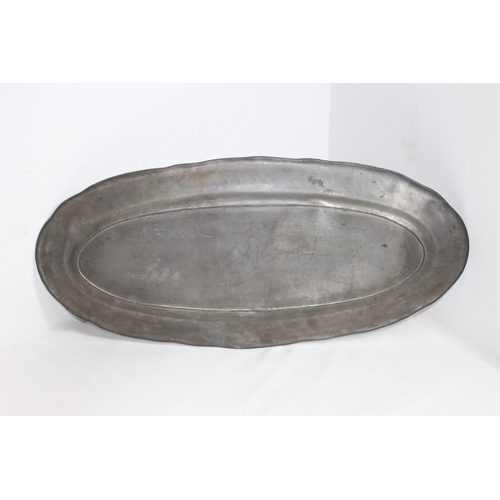 604 - LARGE KAYSERZINN ART NOUVEAU PEWTER TRAY DESIGN 4128 WITH LILY PAD AND CARP FISH DECORATION 
62CM