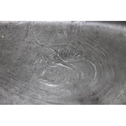 604 - LARGE KAYSERZINN ART NOUVEAU PEWTER TRAY DESIGN 4128 WITH LILY PAD AND CARP FISH DECORATION 
62CM