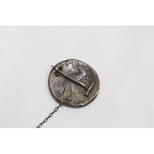 639 - ANCIENT GREEK SILVER COIN CONVERTED TO A BROOCH