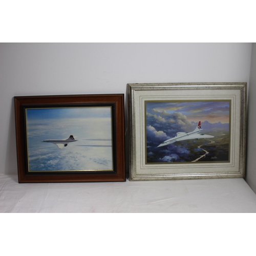 159 - 2 X CONCORDE MEMORABILIA FRAMED PICTURES OF CONCORDE IN FLIGHT