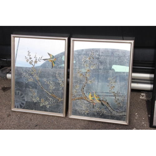 163 - 2 X ETCHED BIRD MIRRORED PICTURES 
62 X 46CM