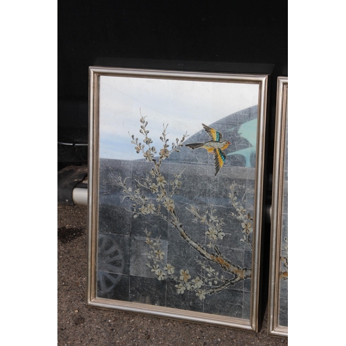 163 - 2 X ETCHED BIRD MIRRORED PICTURES 
62 X 46CM