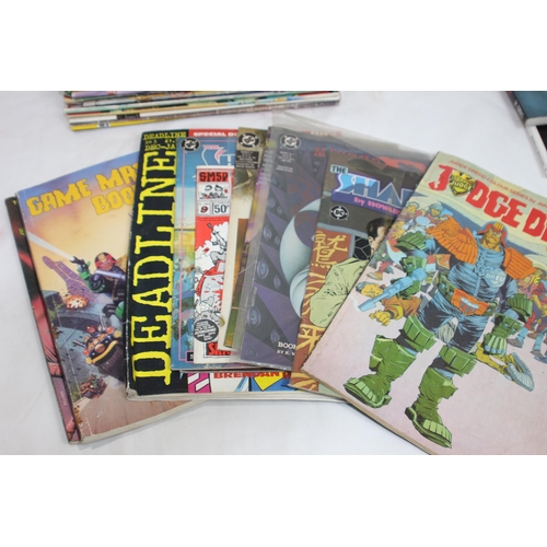 484 - QUANTITY OF MIXED VINTAGE MAGAZINE COMICS INCLUDING JUDGE DREDD ETC