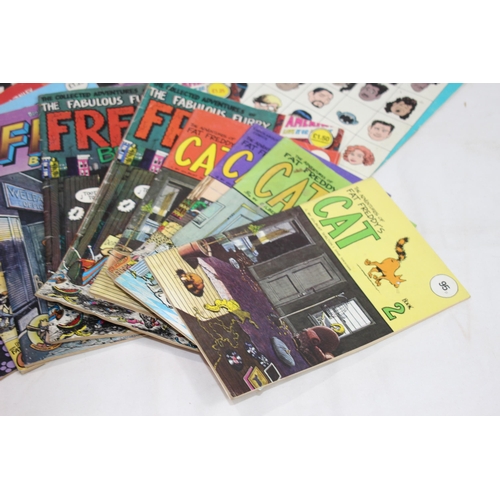 486 - QUANTITY OF VINTAGE COMICS INCLUDING LOVE AND ROCKETS, FAT FREDDY'S CAT, FREAK BROS AND FIRKIN