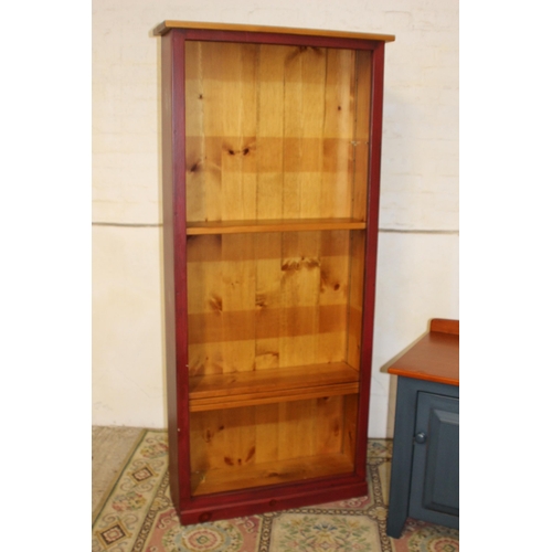 52 - PAINTED PINE BOOKCASE AND CUPBOARD 
82 X 24 X 178CM