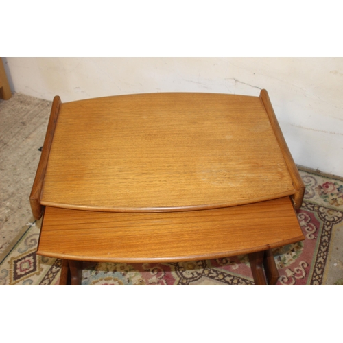 61 - TEAK NEST OF TABLES, RETRO SIDE TABLE AND MEREDEW STOOL