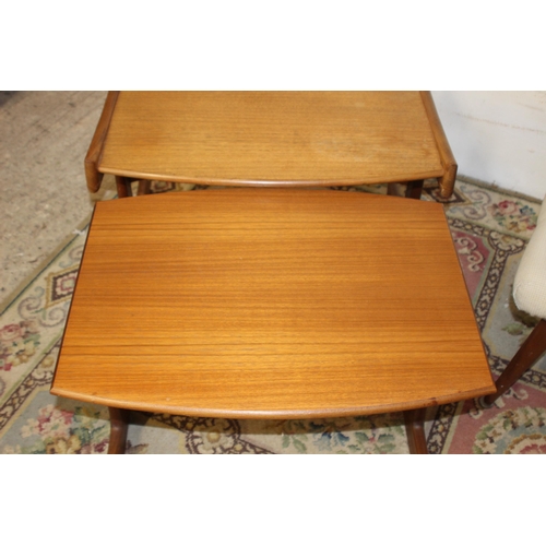 61 - TEAK NEST OF TABLES, RETRO SIDE TABLE AND MEREDEW STOOL