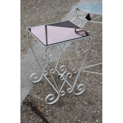 74 - 2 X RETRO GLASS TOPPED METAL TABLES 
60 X 39 X 70CM