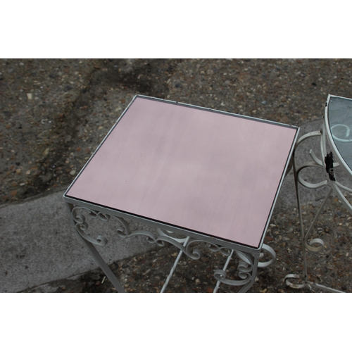 74 - 2 X RETRO GLASS TOPPED METAL TABLES 
60 X 39 X 70CM