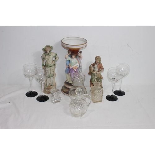 227 - 3 X VINTAGE FIGURES AND GLASSWARE 
31CM