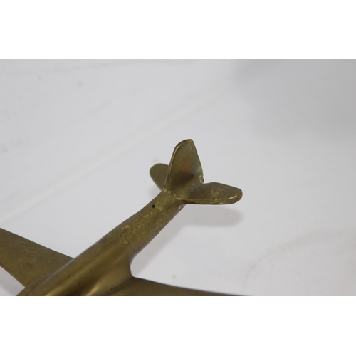 385 - 2 X BRASS MODELS OF WWII AIRCRAFTS STAMPED RAF
12CM