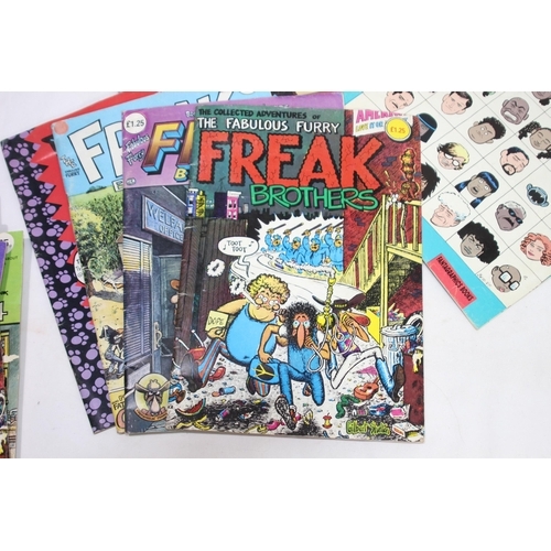 486 - QUANTITY OF VINTAGE COMICS INCLUDING LOVE AND ROCKETS, FAT FREDDY'S CAT, FREAK BROS AND FIRKIN