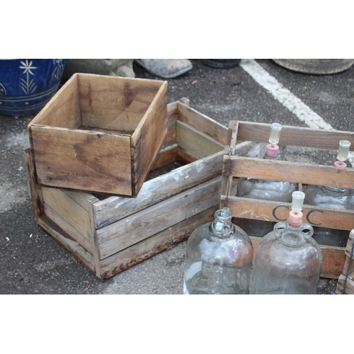 103 - QUANTITY OF WOODEN CRATES AND DEMIJOHNS