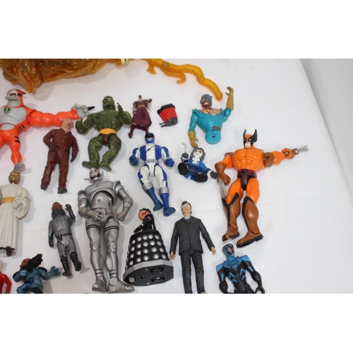 503 - BOX OF VINTAGE ACTION FIGURES ETC