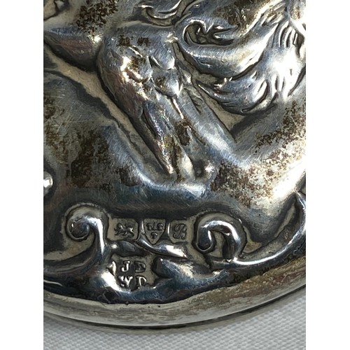 754 - CHERUB EMBOSSED SILVER TOPPED CUT GLASS JAR - CHESTER 1902