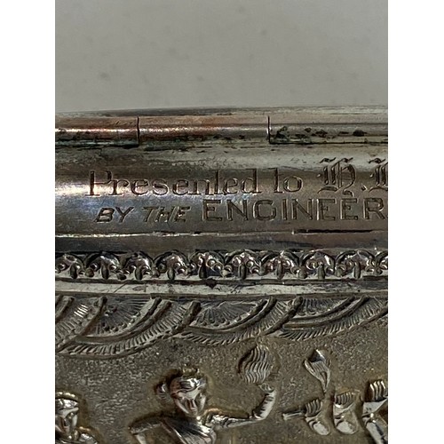 782 - INDIAN SILVER WHITE METAL CIGARETTE BOX WITH INSCRIPTION WITH LINKS TO DONGOLA, CITY IN SUDAN, PRESE... 