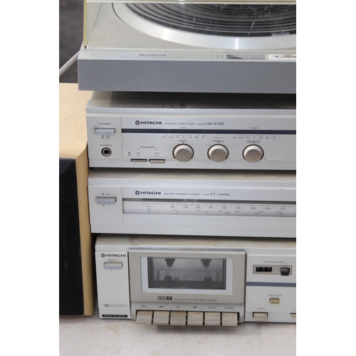 451 - HITACHI STEREO SYSTEM INCLUDING HT - 40S TURNTABLE, HA-3700 AMP, FT-3400L TUNER AND D-35S TAPE DECK