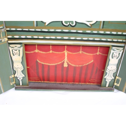 505 - VINTAGE HAND-PAINTED WOODEN PUPPET THEATRE BY JOHN BUTLER STDIOS WITH CHARACTERS, DROP SCENES AND BU... 