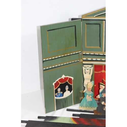 505 - VINTAGE HAND-PAINTED WOODEN PUPPET THEATRE BY JOHN BUTLER STDIOS WITH CHARACTERS, DROP SCENES AND BU... 