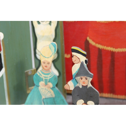 505 - VINTAGE HAND-PAINTED WOODEN PUPPET THEATRE BY JOHN BUTLER STDIOS WITH CHARACTERS, DROP SCENES AND BU... 