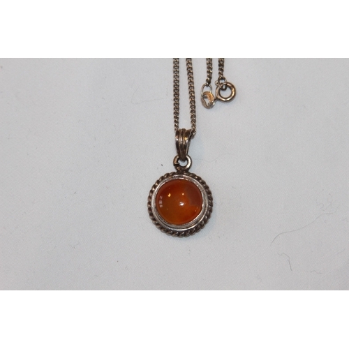 701 - AMBER COLOURED SILVER PENDANT NECKLACE