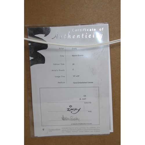 123 - ZINSKY MARLON BRANDO HAND EMBELLISHED CANVAS 
51 X 51CM