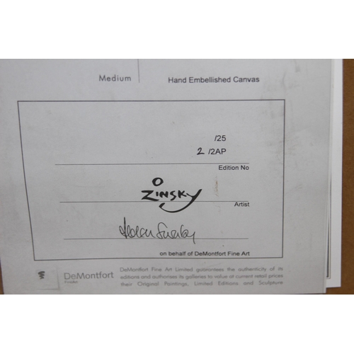 123 - ZINSKY MARLON BRANDO HAND EMBELLISHED CANVAS 
51 X 51CM