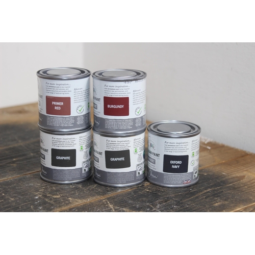 285 - ANNIE SLOAN 5 x 120ML TESTER CHALK PAINT POTS - NEW UNOPENED - 2 X GRAPHITE, 1 X OXFORD NAVY, 1 X PR... 