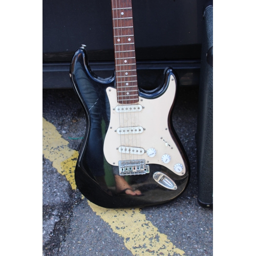 449 - FENDER SQUIER STRAT ELECTRIC GUITAR AND MARSHALL AMP