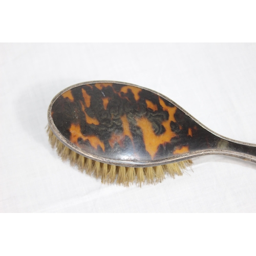 1052 - TORTOISESHELL AND SILVER HAND MIRROR AND BRUSH - BIRMINGHAM 1928