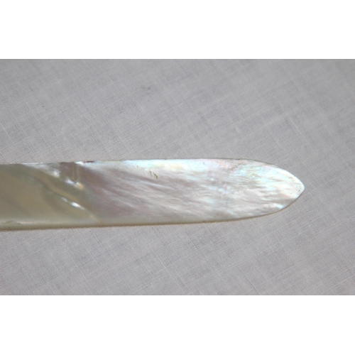 1055 - SILVER HANDLED LETTER OPENER WITH MOTHER OF PEARL BLADE - SHEFFIELD CIRCA 1880