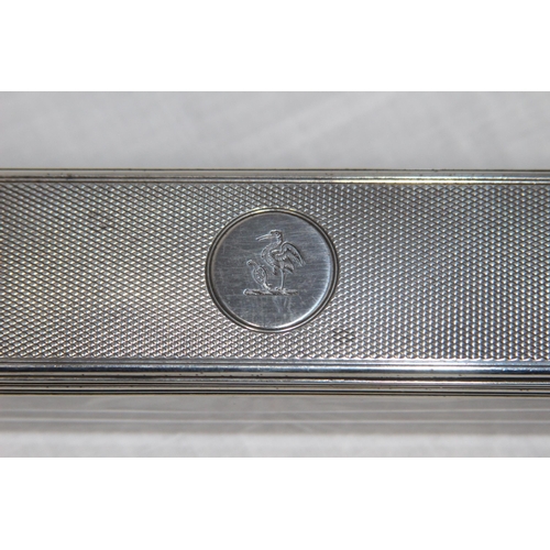 1065 - VICTORIAN SILVER LIDED LONG TRINKET BOX WITH BIRD CREST - LONDON 1862 - LID WEIGHTS 54G