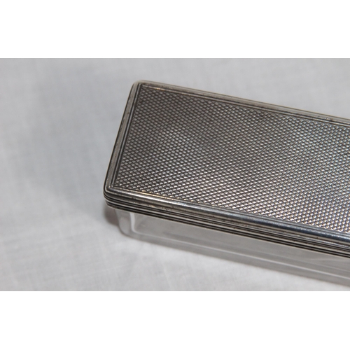 1065 - VICTORIAN SILVER LIDED LONG TRINKET BOX WITH BIRD CREST - LONDON 1862 - LID WEIGHTS 54G