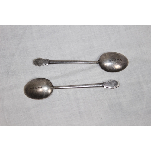 1078 - PAIR OF SILVER AND ENAMEL SPOONS BY WILLIAM HAIR HASELER - BIRMINGHAM 1934 - 18G