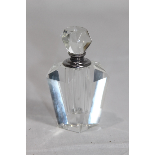 1084 - SILVER COLLARED CUT GLASS SMALL PERFUME BOTTLE - LONDON 1915 AND ONE OTHER