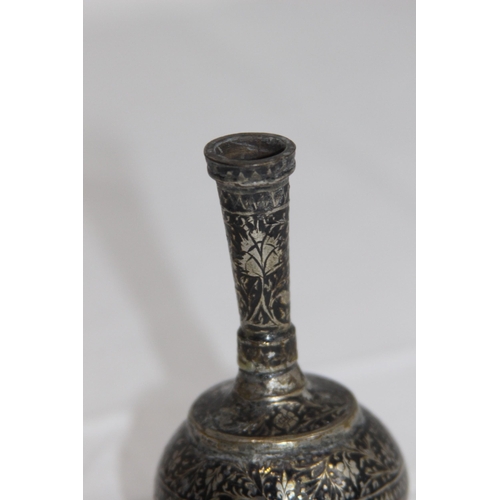 1098 - MIDDLE EASTERN WHITE METAL VASE WITH NIELLO DECORATION