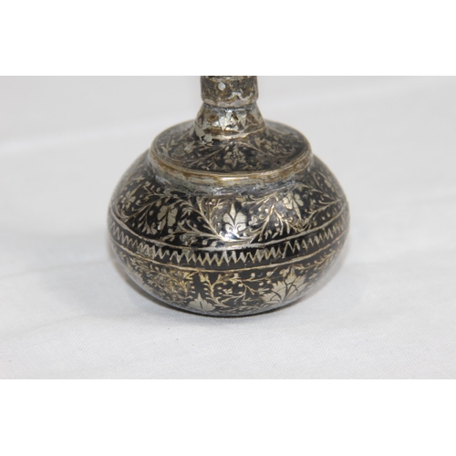 1098 - MIDDLE EASTERN WHITE METAL VASE WITH NIELLO DECORATION