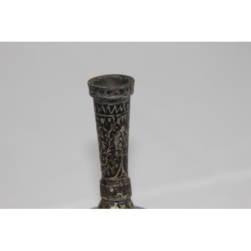 1098 - MIDDLE EASTERN WHITE METAL VASE WITH NIELLO DECORATION