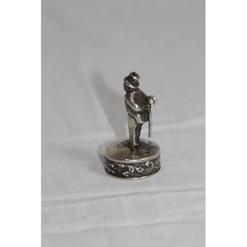 1107 - CAST SILVER MODEL OF A MAN POSSIBLY A DICKENS CHARACTER - IMPORT LONDON 1931 BY ADOLPH BARSACH DAVIS... 