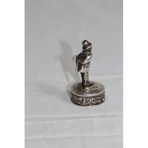 1107 - CAST SILVER MODEL OF A MAN POSSIBLY A DICKENS CHARACTER - IMPORT LONDON 1931 BY ADOLPH BARSACH DAVIS... 