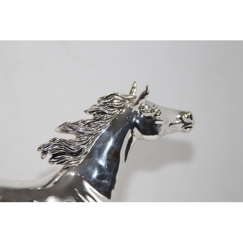 1111 - LARGE ITALIAN SILVER COVERED SCULPTURE OF A RUNNING HORSE ON A WOODEN PLINTH AND SIGNED MARCELLO GIO... 